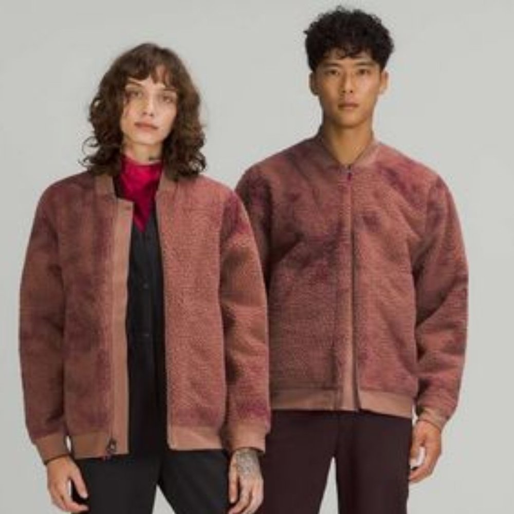LULULEMON Lab Unisex Textured Fleece Bomber Jacket Diamond Dye Dusty Size M